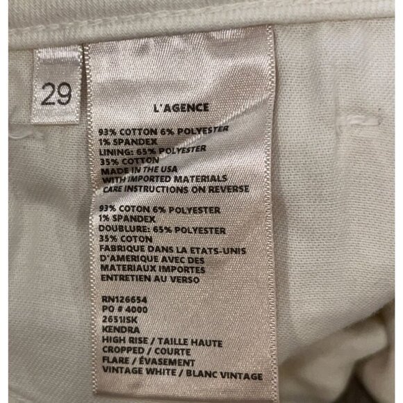 L'AGENCE  KENDRA HIGH RISE CROPPED FLARED  JEANSIL8- VINTAGE WHITE Womens s Size - Picture 11 of 11